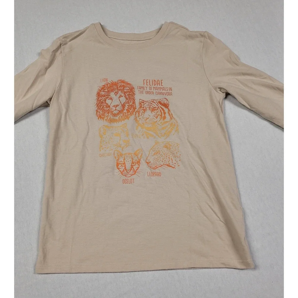 Cat & Jack Boys Beige Wild Cat Graphic Long Sleeve T-Shirt & Brown Jeans Sz M 8